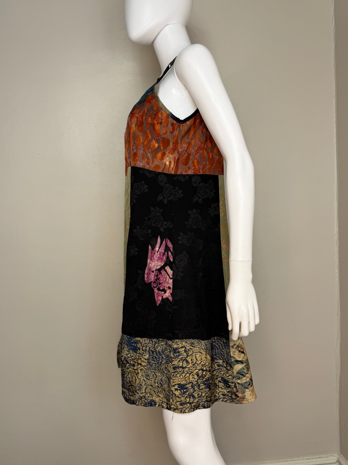 1990s Boho Patchwork Slip Dress, Size Medium/Large
