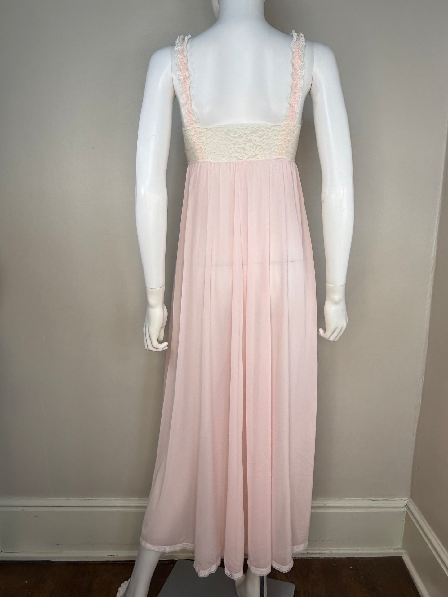 1960s/70s Olga Sleeping Pretty Nightgown, Pastel Pink, Size 34, Full Length