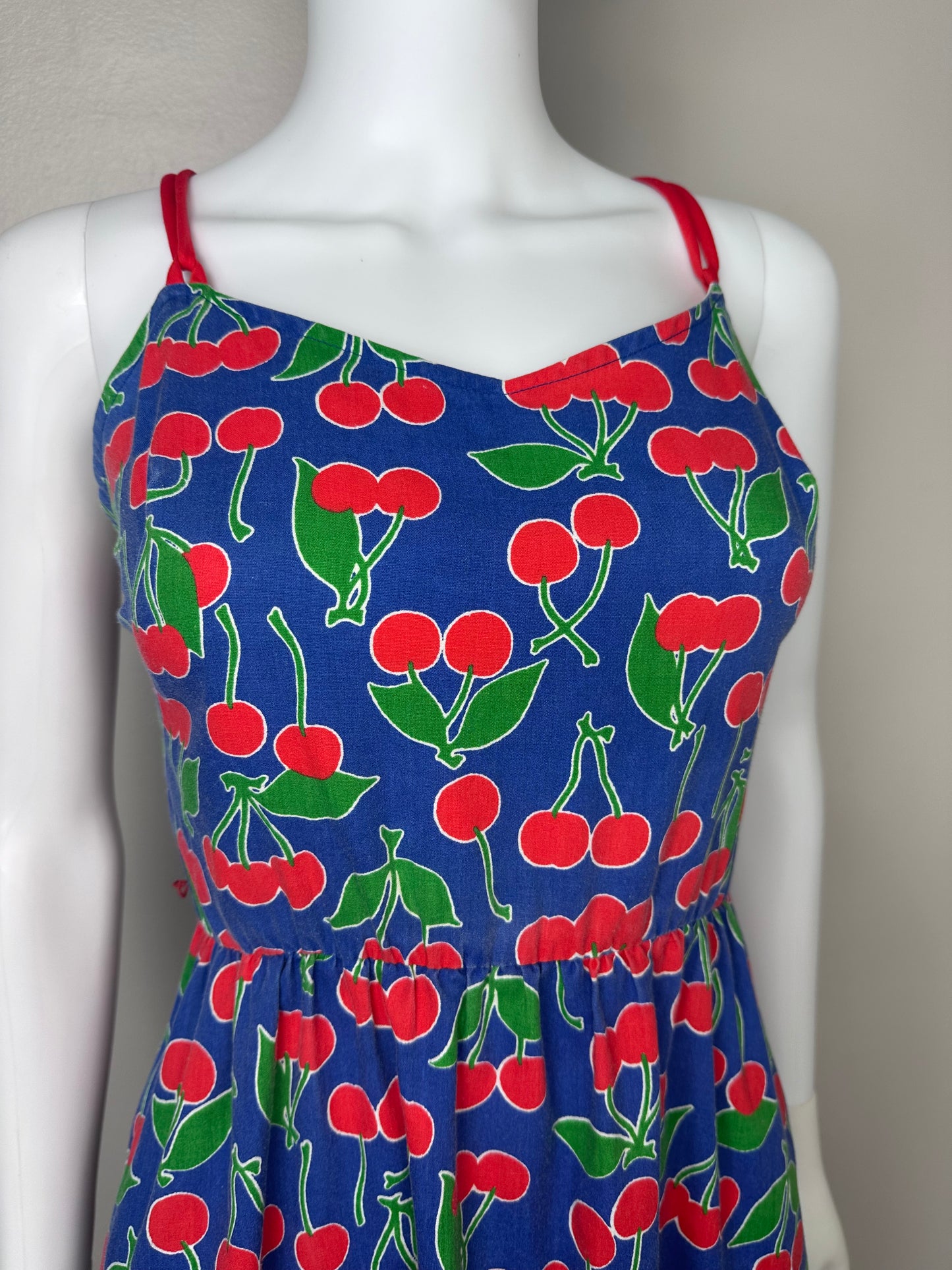 1970s Cherry Print Sundress, Jenni Size XS-Small, Sleeveless Dress