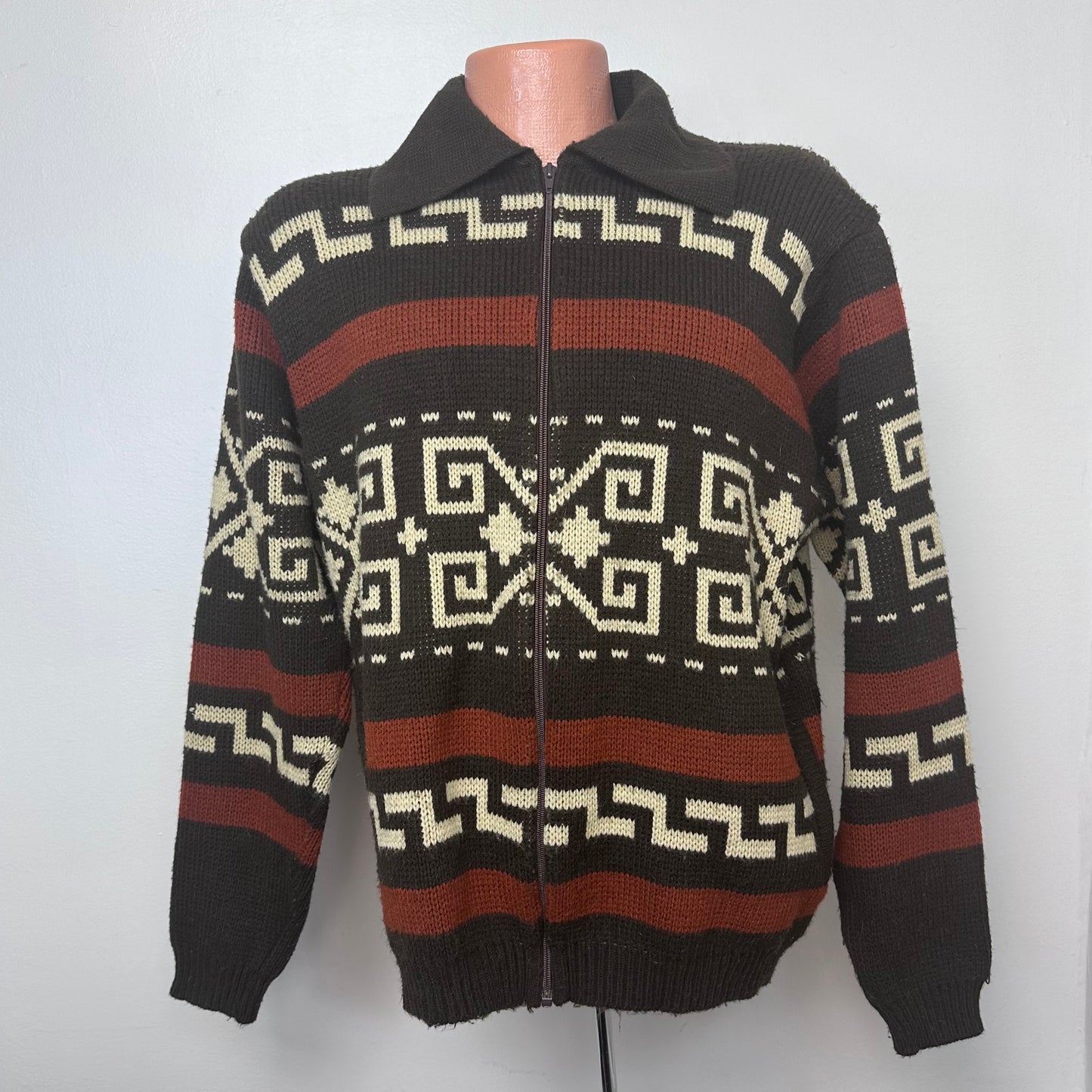 1970s Zip Up Cardigan Sweater, Christoper Rand Size XL, Big Lebowski Style, The Dude