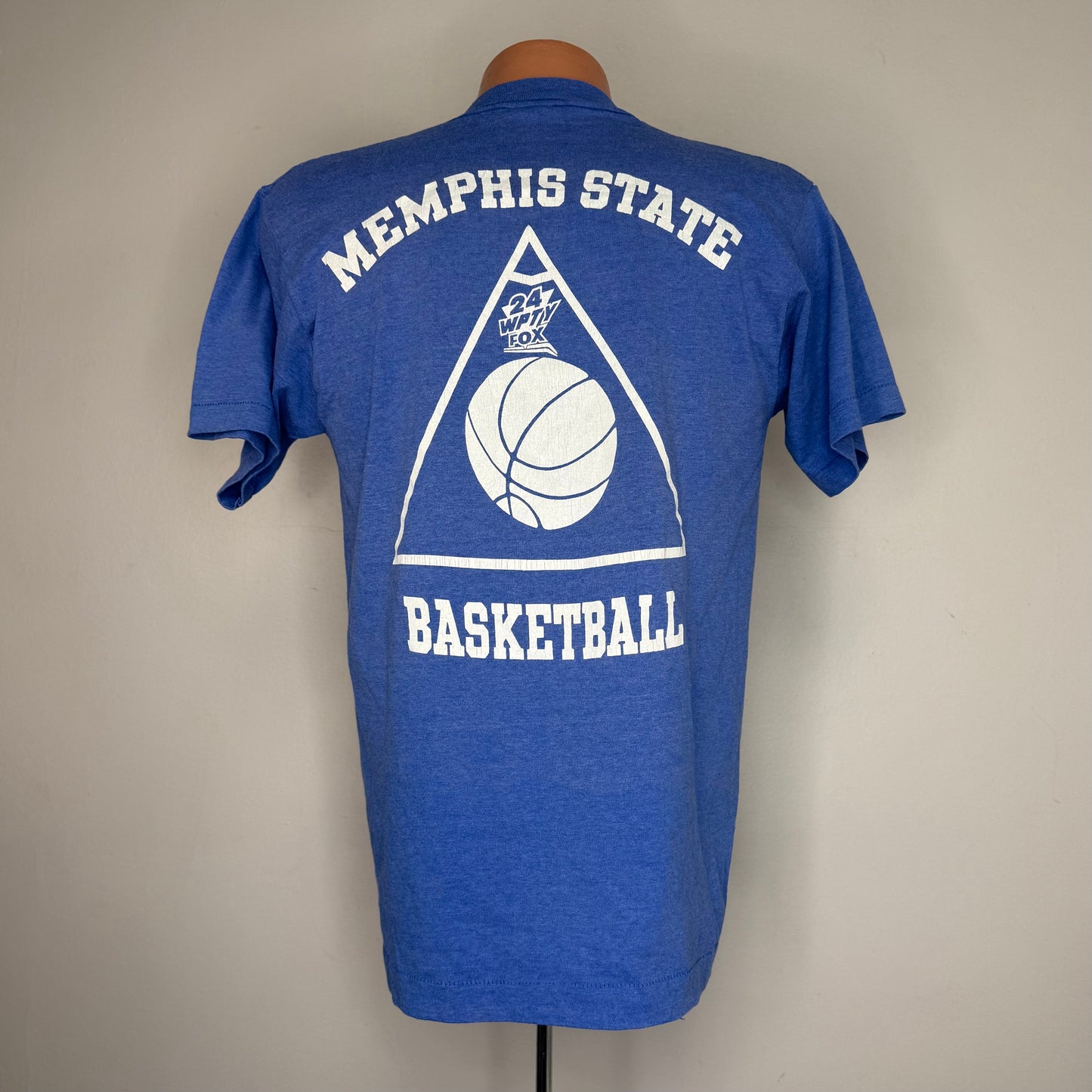 1990s Memphis State University Tomb of Doom T-Shirt, Basketball, Pyramid, Screen Stars Best Size Medium, 24 WPTY Fox