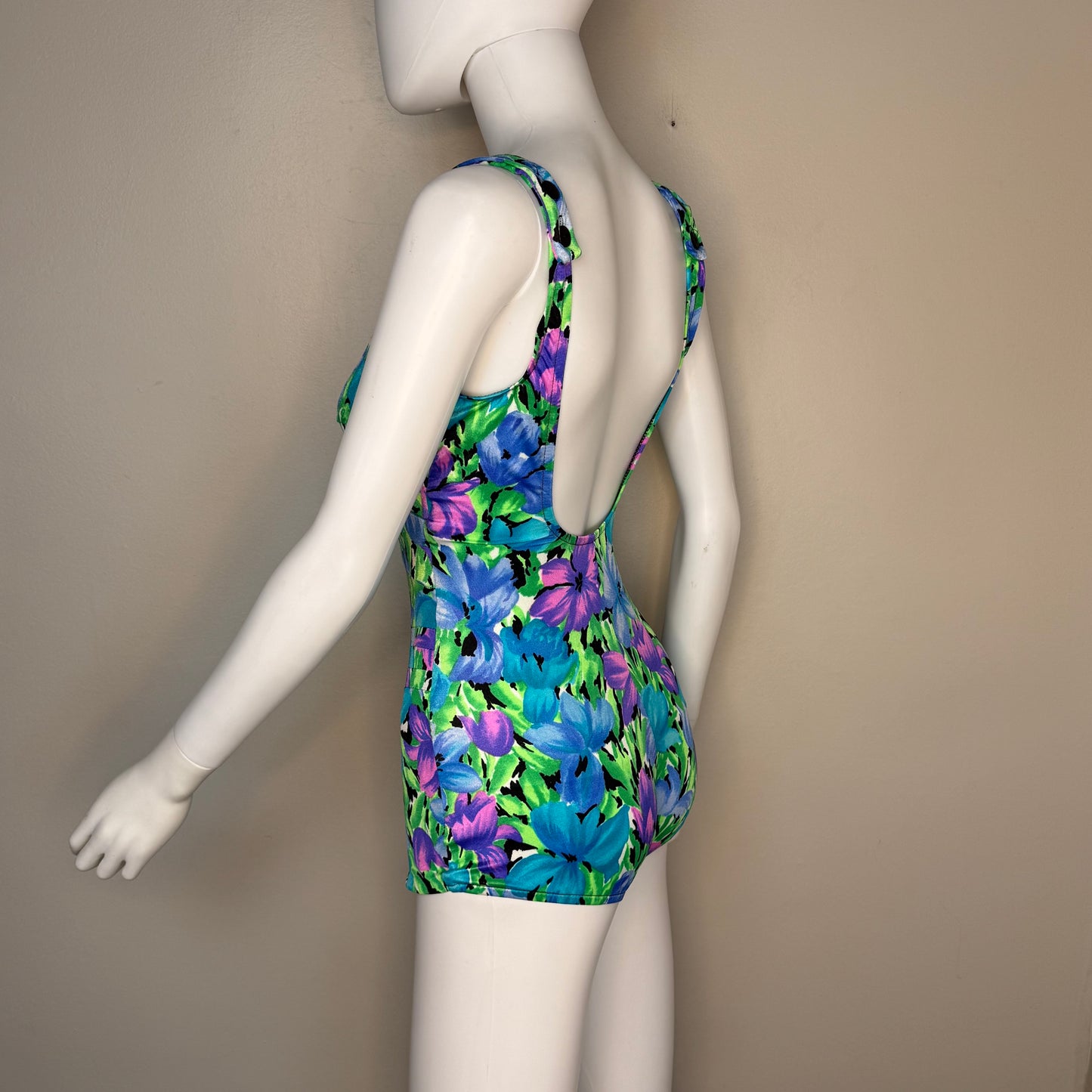 1990s Floral Swimsuit, Illusions by Catalina Size Small with D Cup, Deadstock New with Tag, 90s does 50s