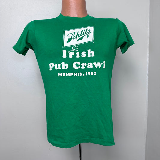 1980s Schlitz Beer Irish Pub Crawl Memphis 1982 T-Shirt, Hanes Size XS