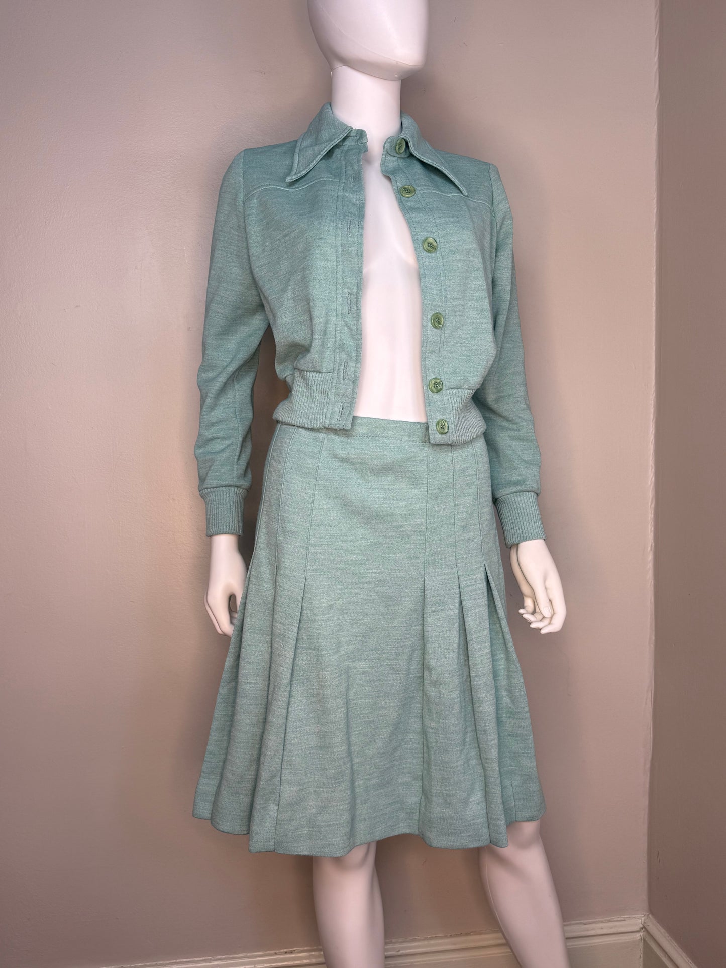 1970s Green Jacket and Skirt Set, Country Set Size Small, 70s Does 40s Suit