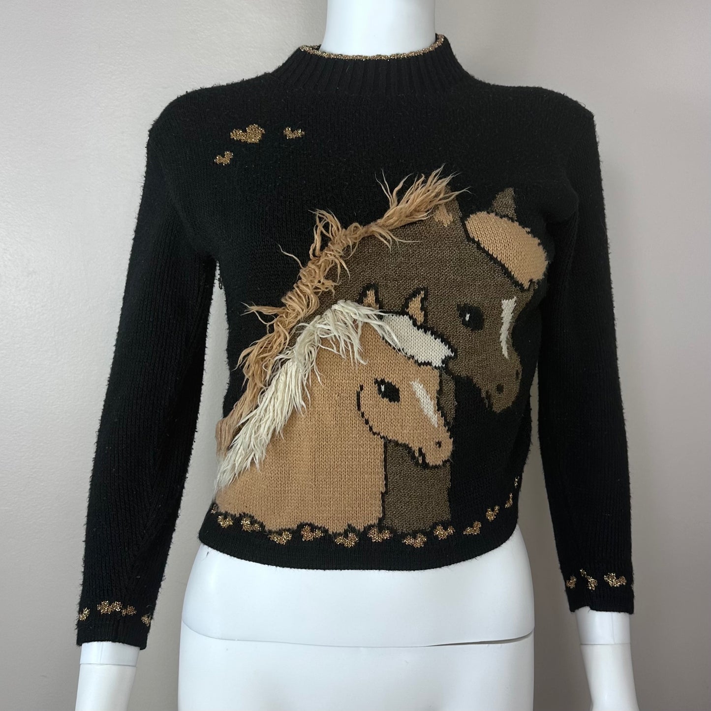 1980s Horse Sweater, Heartworks Size Youth Medium/Adult XS