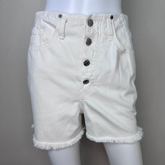 1990s White Denim Shorts, Z Cavaricci Size 4/Small, Button Fly, Cut Offs, Raw Hem