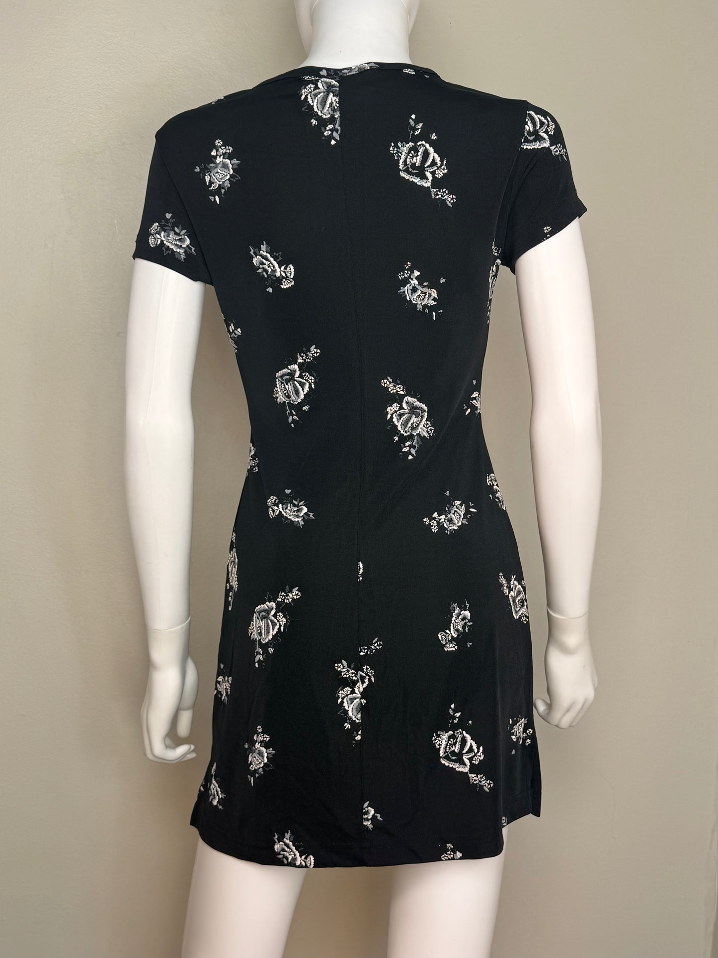 1990s Black Floral Knit Dress, La Belle Size XS