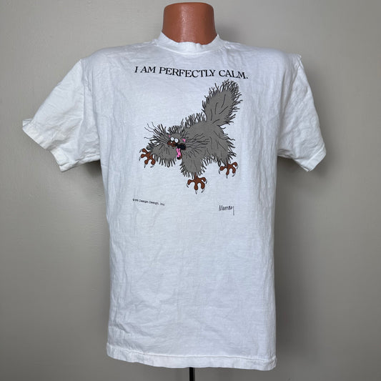 1990s I Am Perfectly Calm T-Shirt, Hanes Size M/L, Stressed Out Cat, Design Design Inc