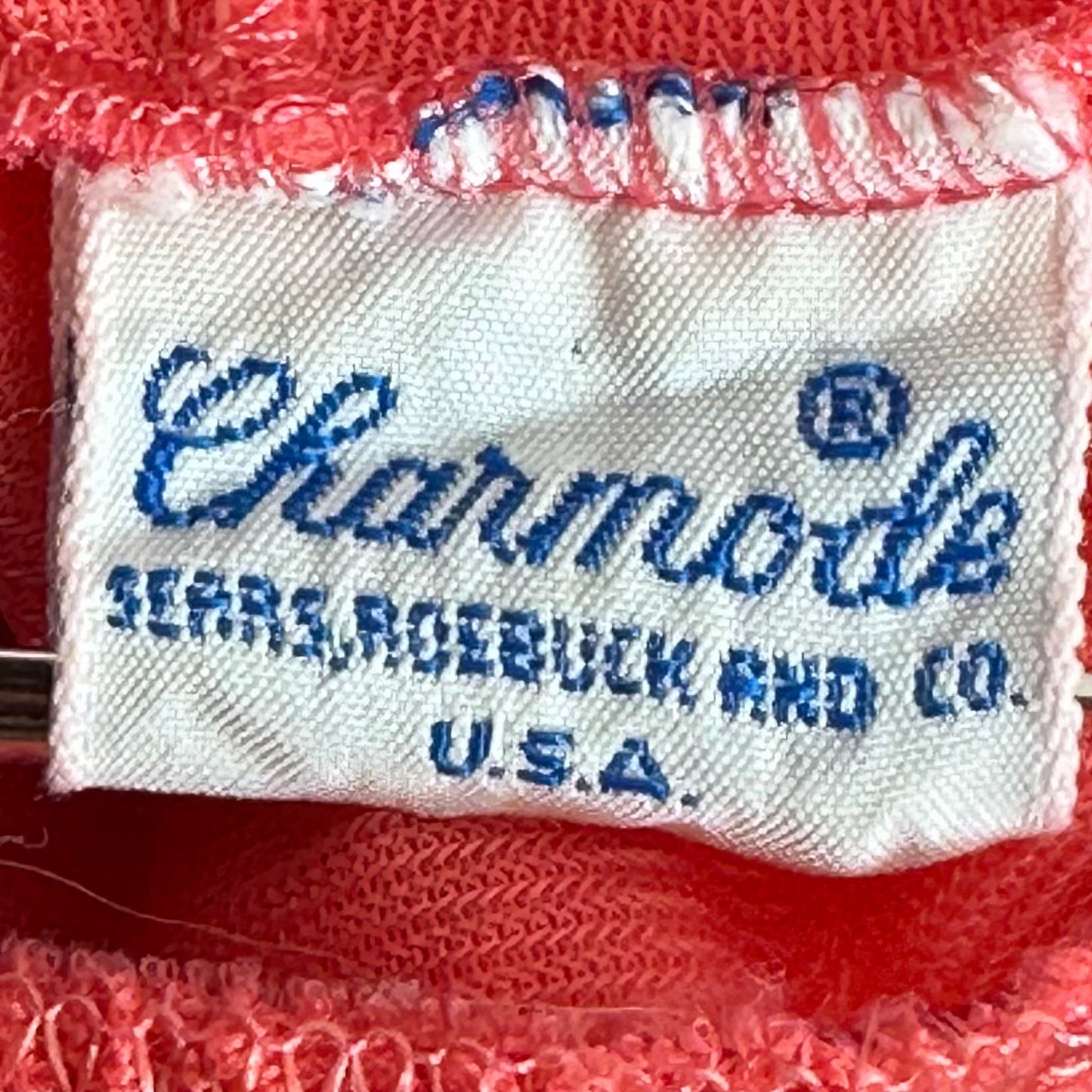 1950s/1960s Coral Nylon Nightgown, Charmode, Sears Roebuck and Co Size Small
