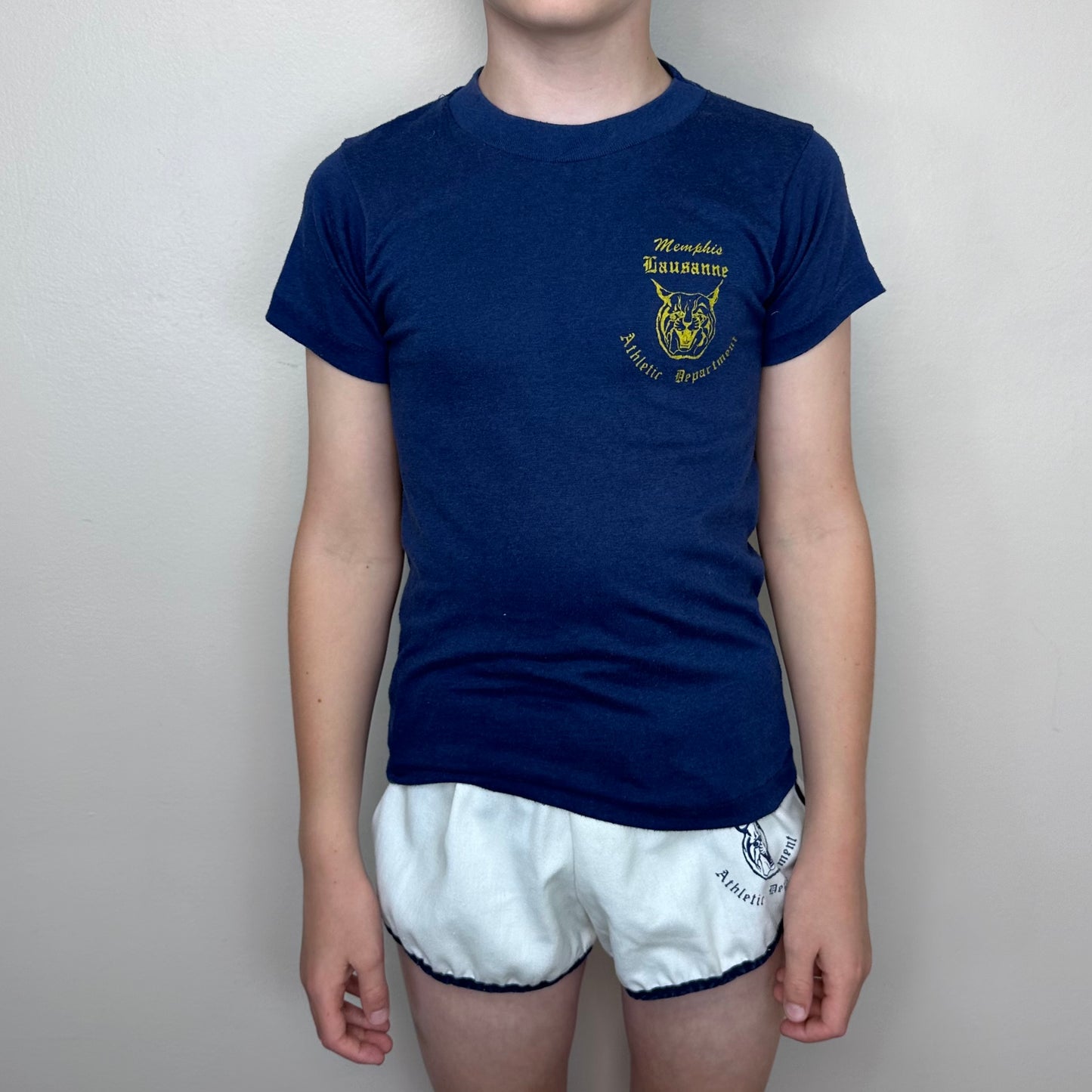 1980s Memphis Lausanne School Athletic Department Gym Uniform, Kids Size Medium, Phys Ed T-shirt and Shorts