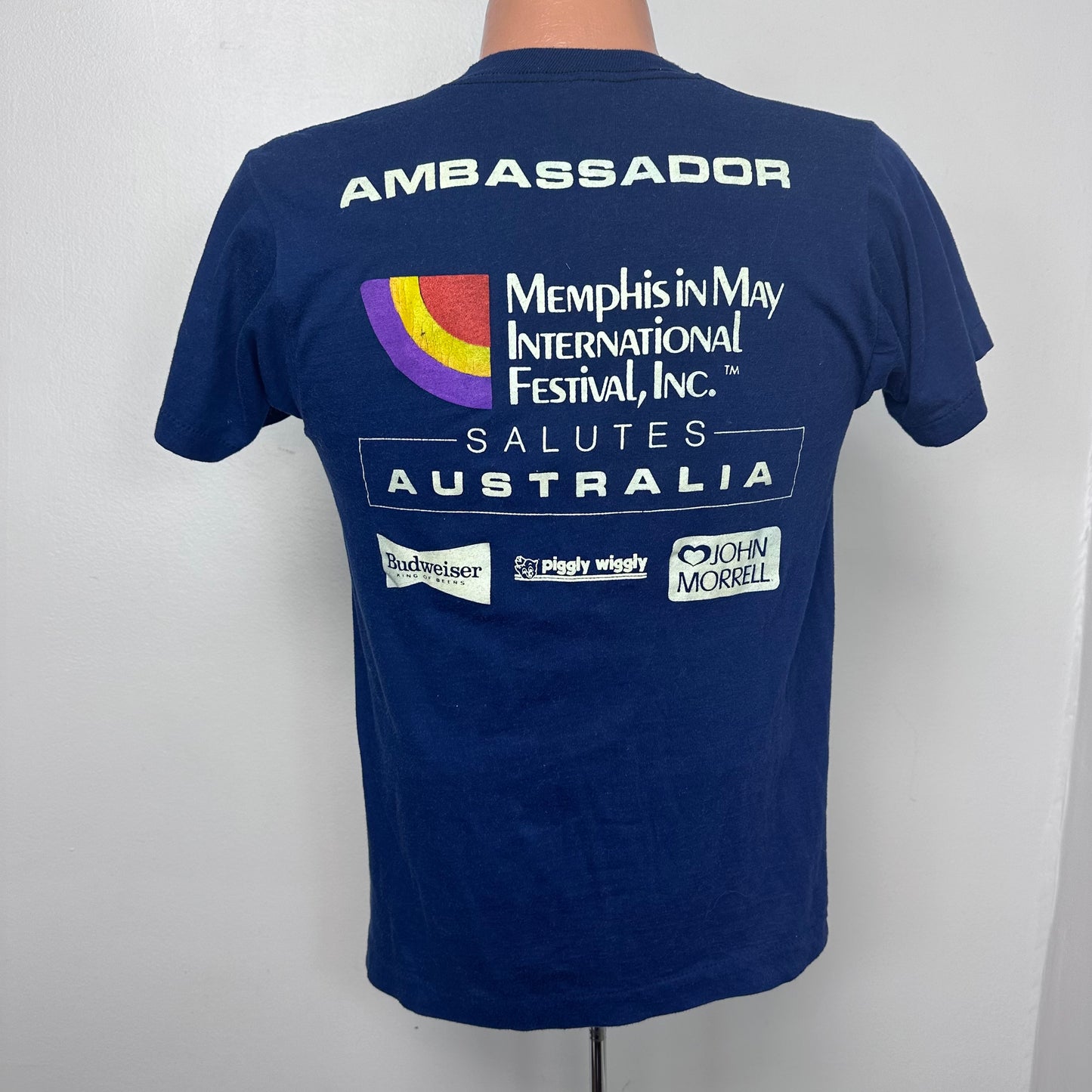 1980s International Barbecue Cooking Contest 1985 T-Shirt, Memphis in May Festival Salutes Australia, Screen Stars Size Small