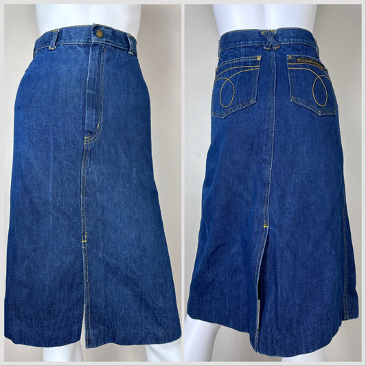 1970s/80s Denim Skirt, Plushbottoms Size XXS, Straight Midi