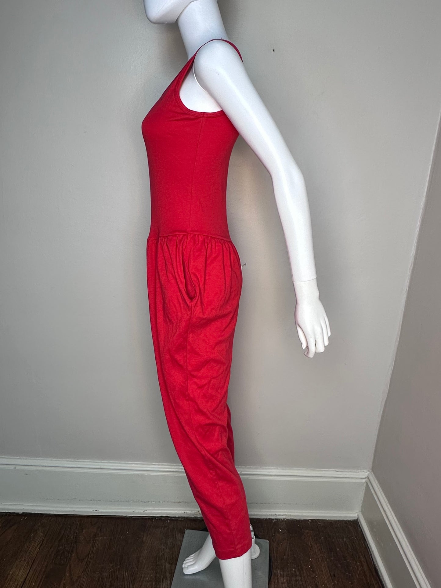 1980s Red Knit Jumpsuit, Miss Dira New York Size Small