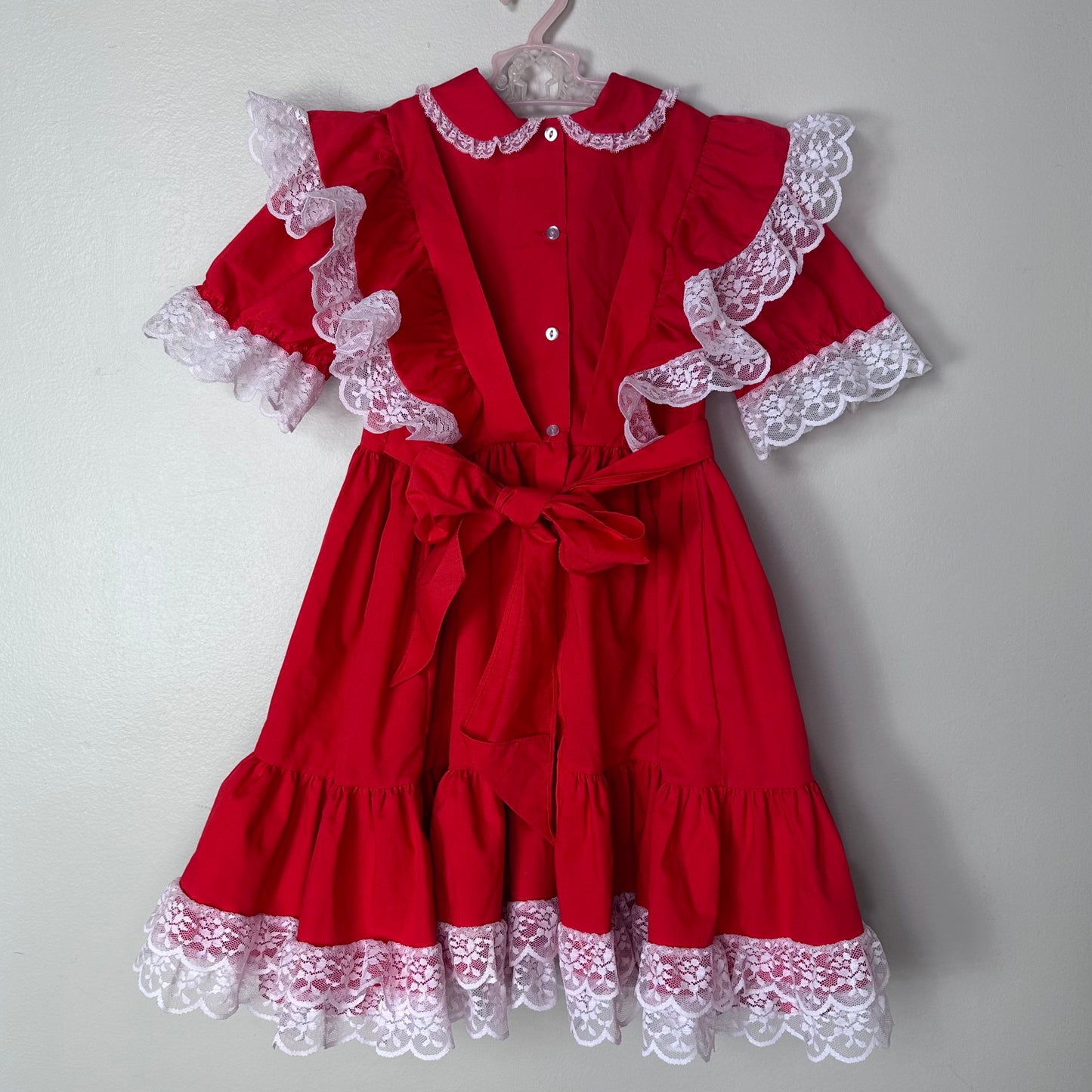 1980s Red Frilly Pinafore Dress, Mini World Size 6X