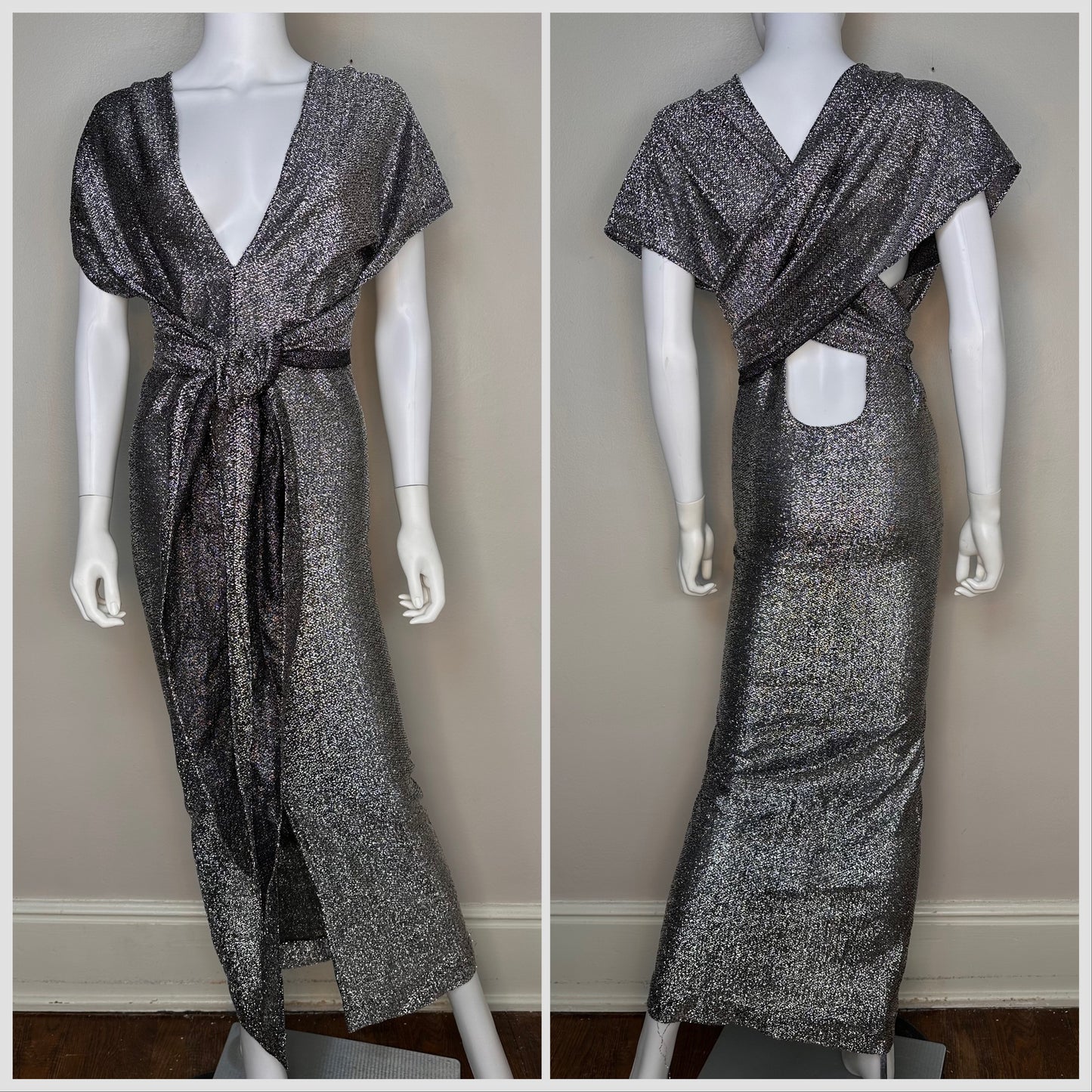 1970s Disco Black and Silver Lurex Convertible Dress Size XXS/XS