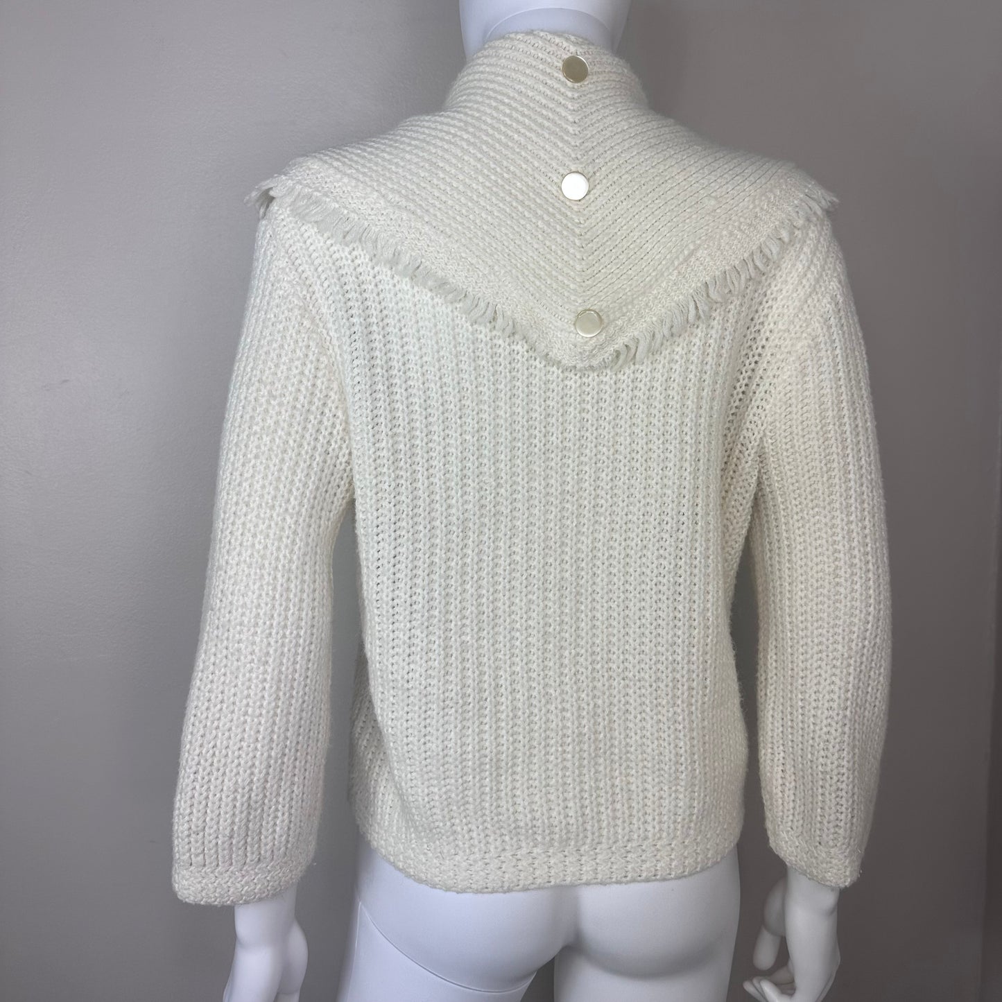 1950s/60s Cream Cardigan Sweater with Oversized Collar, Kitty-Lon by Ellson of California Size Large