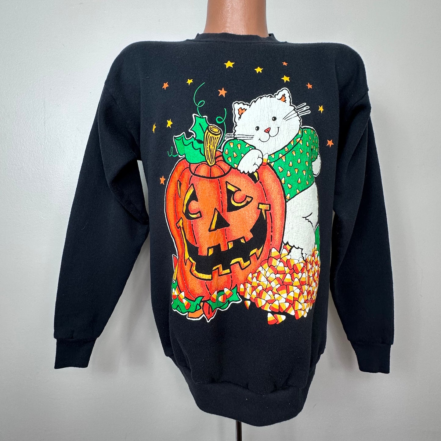 1990s Halloween Cat Sweatshirt, MBC, Tultex Size Large