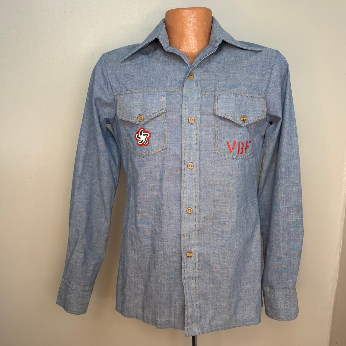 1970s Chambray Shirt, Hand Painted, 1976 USA Bicentennial Celebration, Jeans Joint Sears The Men’s Store Size Small