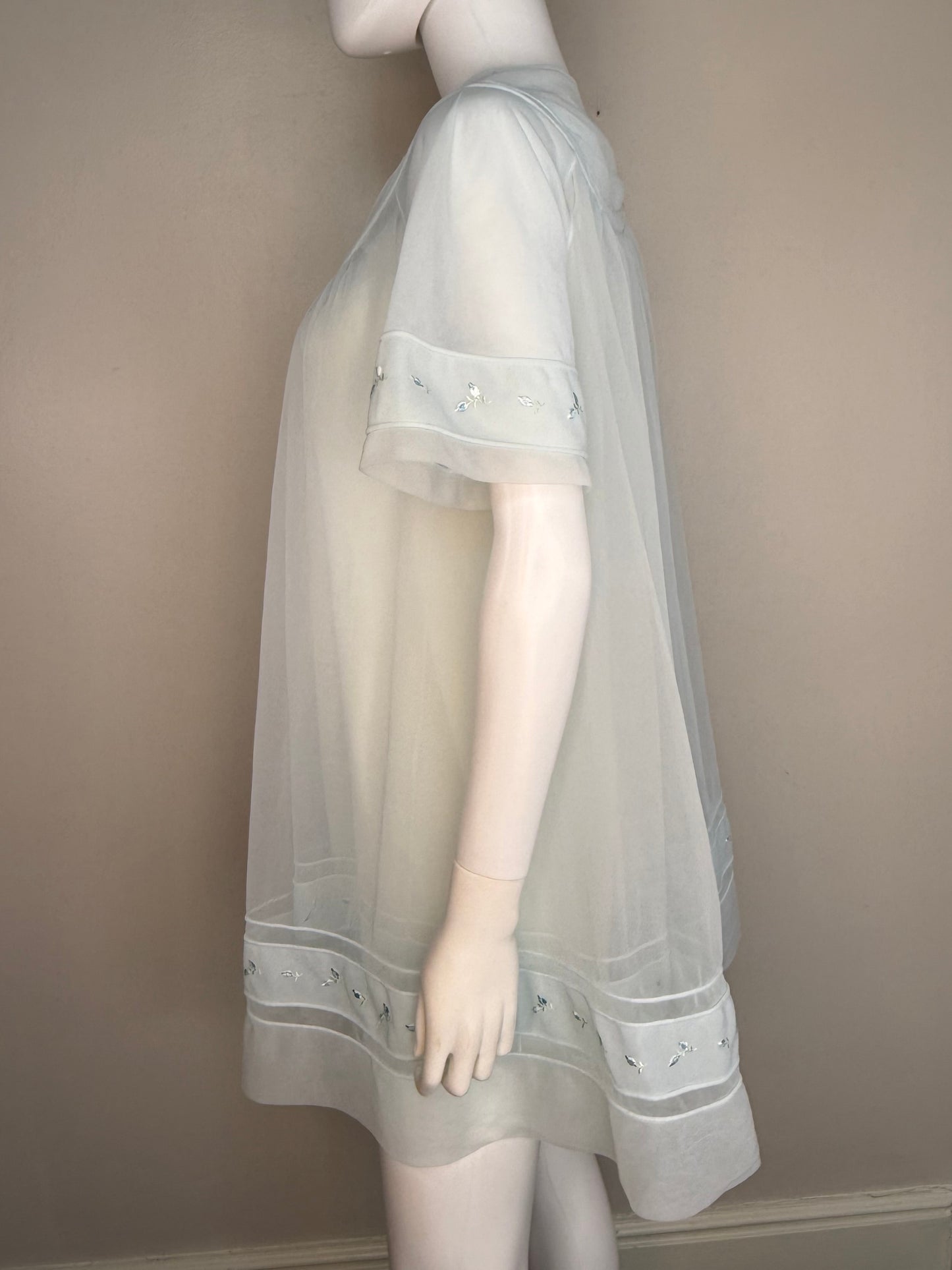 1960s Pale Blue Peignoir Set, Nightgown and Short Sleeve Robe, Shadowline Petite Size XS