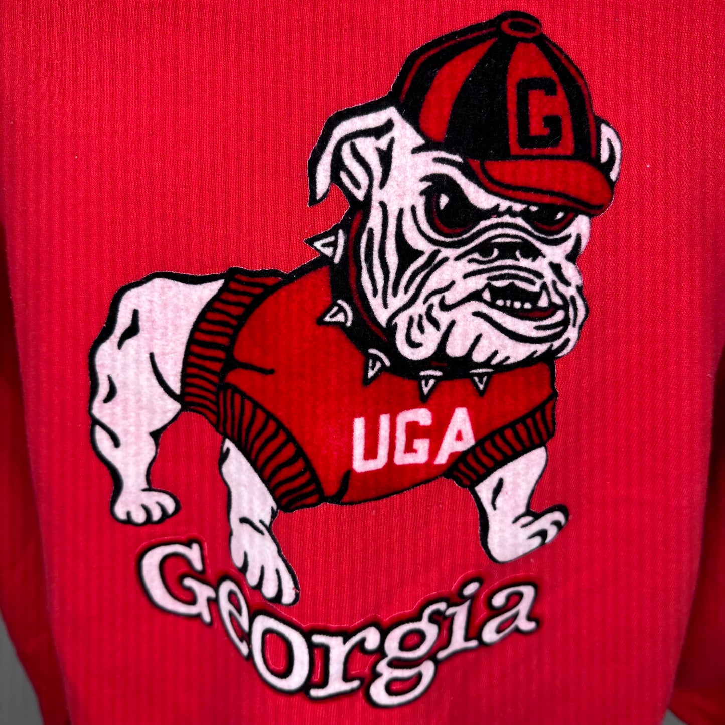 1980s University of Georgia Bulldogs Sweatshirt, Russell Athletic Size Medium, Flocked Graphic