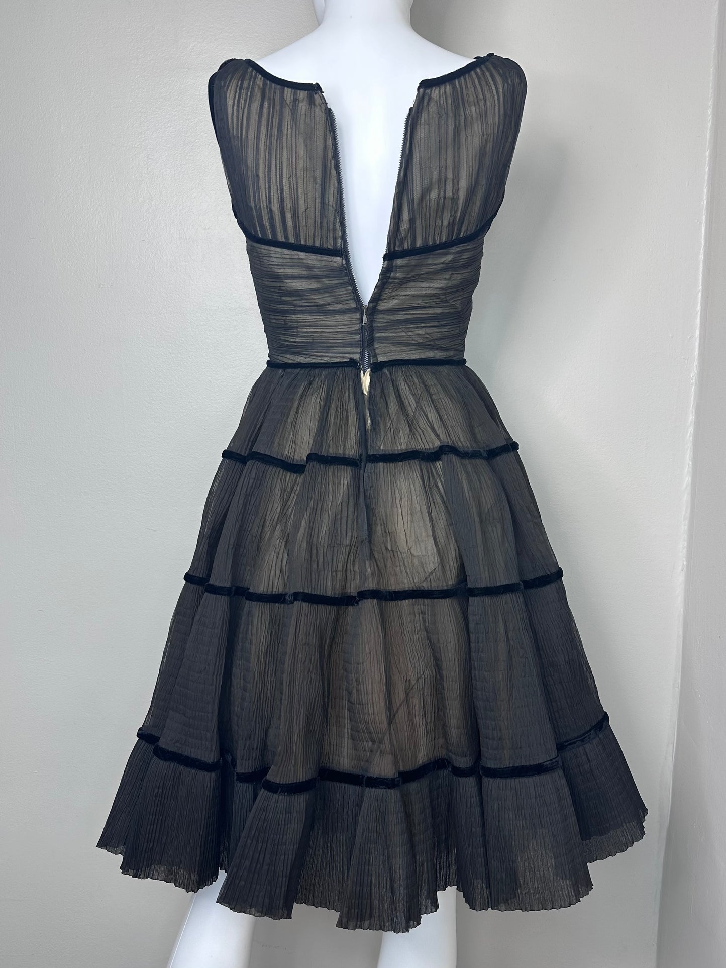 1950s Sheer Black Party Dress, Rappi Size XXS