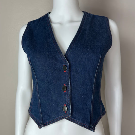 1980s Denim Vest, Halston III Size Small, Back Buckle