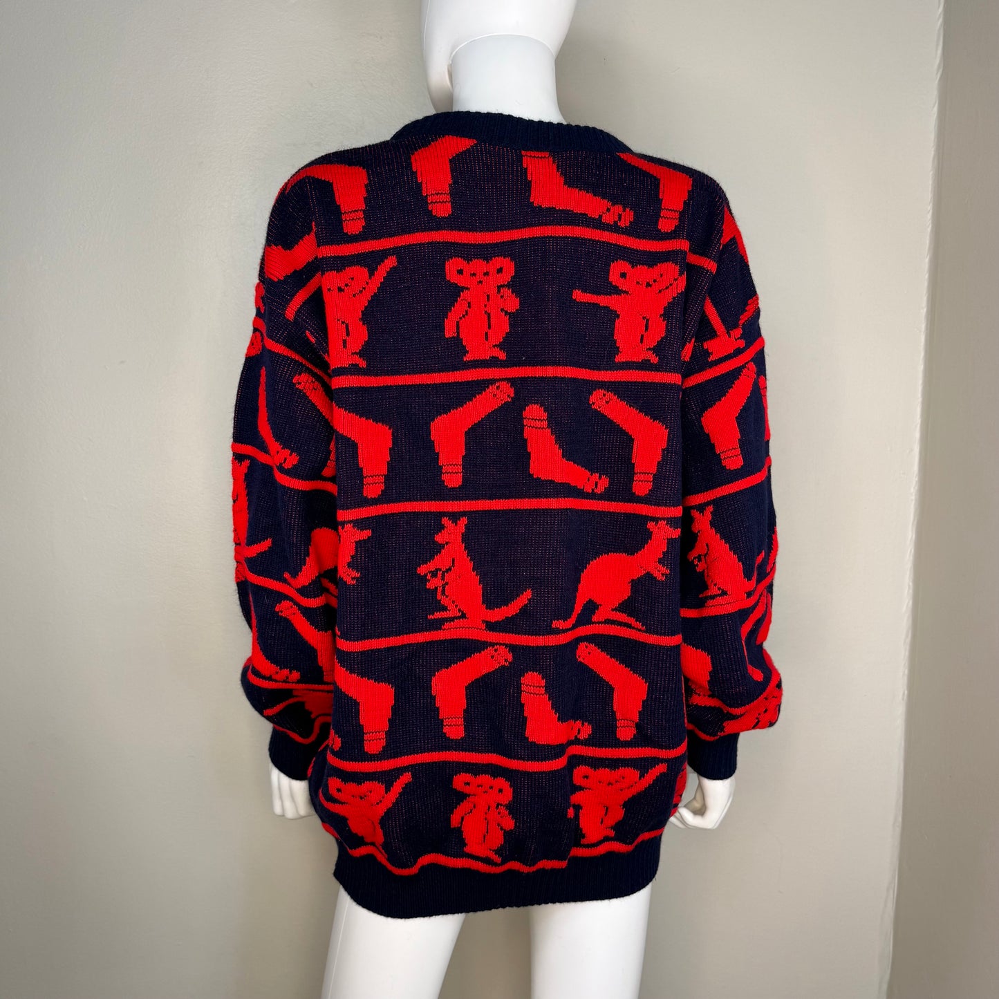 1990s Australia Sweater, Dun Blue Size Large, Koala Bears, Kangaroos, Boomerangs