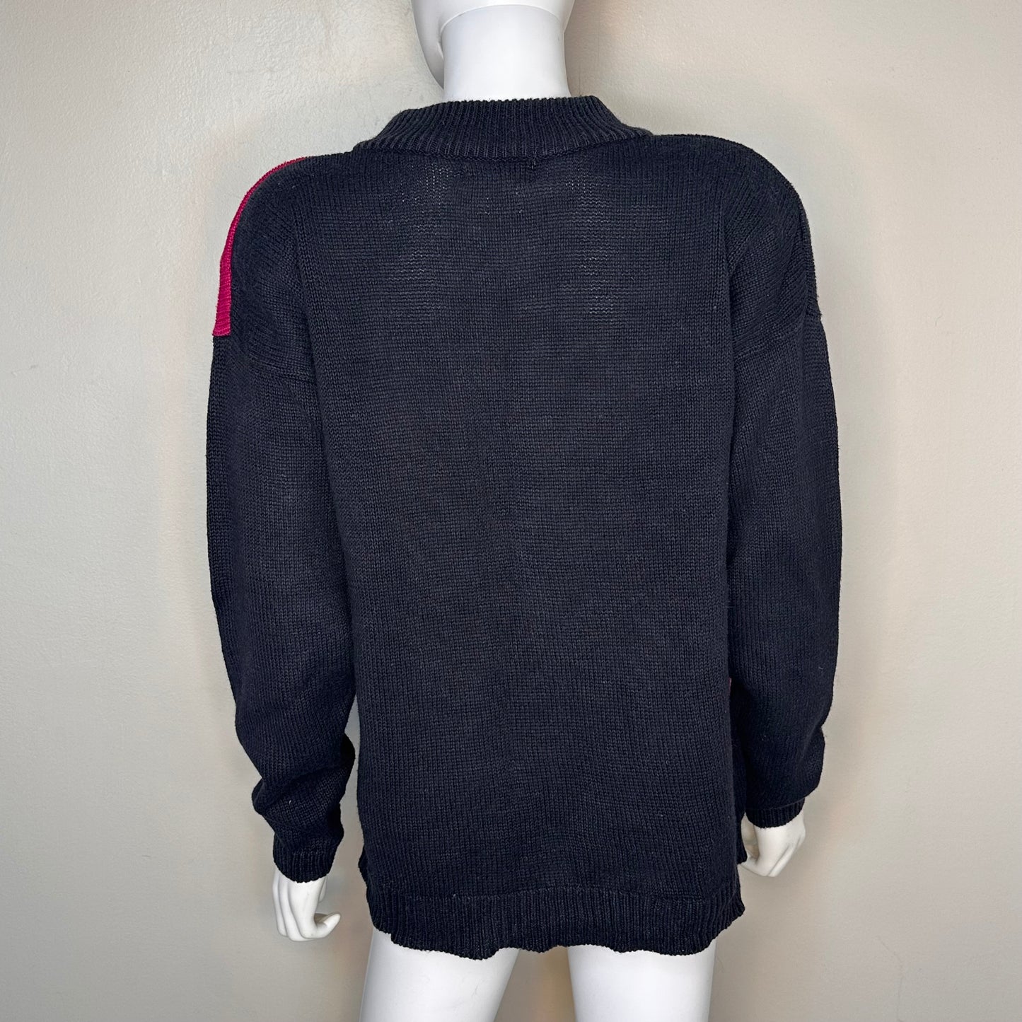 1990s Pink and Black Abstract Sweater with Sequins, All Points by Reference Point Size Medium