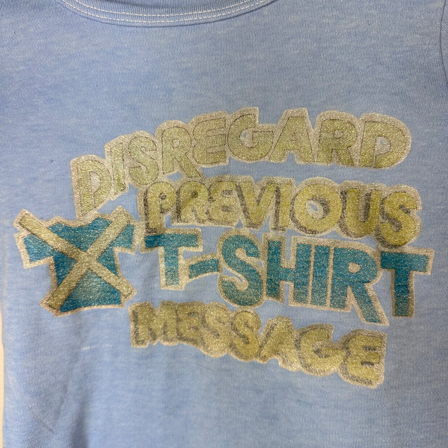 1970s Disregard Previous T-Shirt Message Tee, Kids Size 6/7, Glitter Iron On