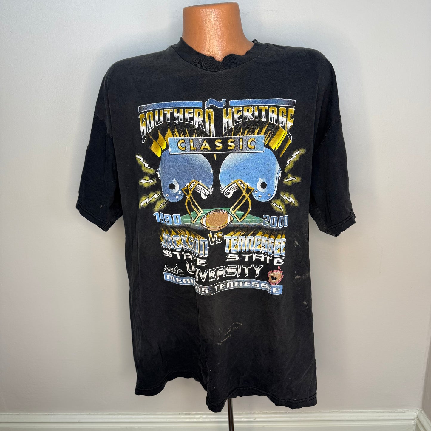 Y2K Southern Heritage Classic 2000 T-Shirt, Jackson State vs Tennessee State Football, Size XXL, Distressed, Rap Tee Style