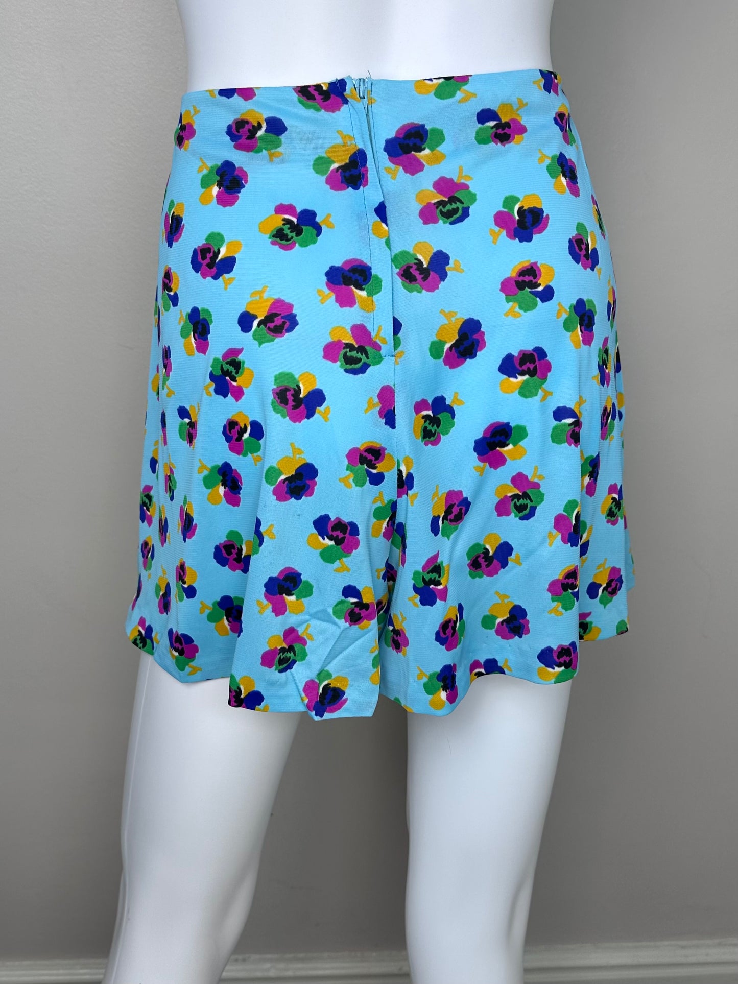 1970s Psychedelic Aqua Floral Set, Tunic and Shorts, Corky Craig California Size Small