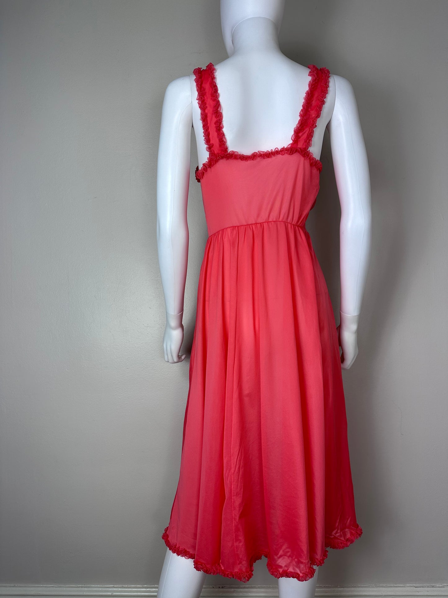 1950s/1960s Coral Nylon Nightgown, Charmode, Sears Roebuck and Co Size Small