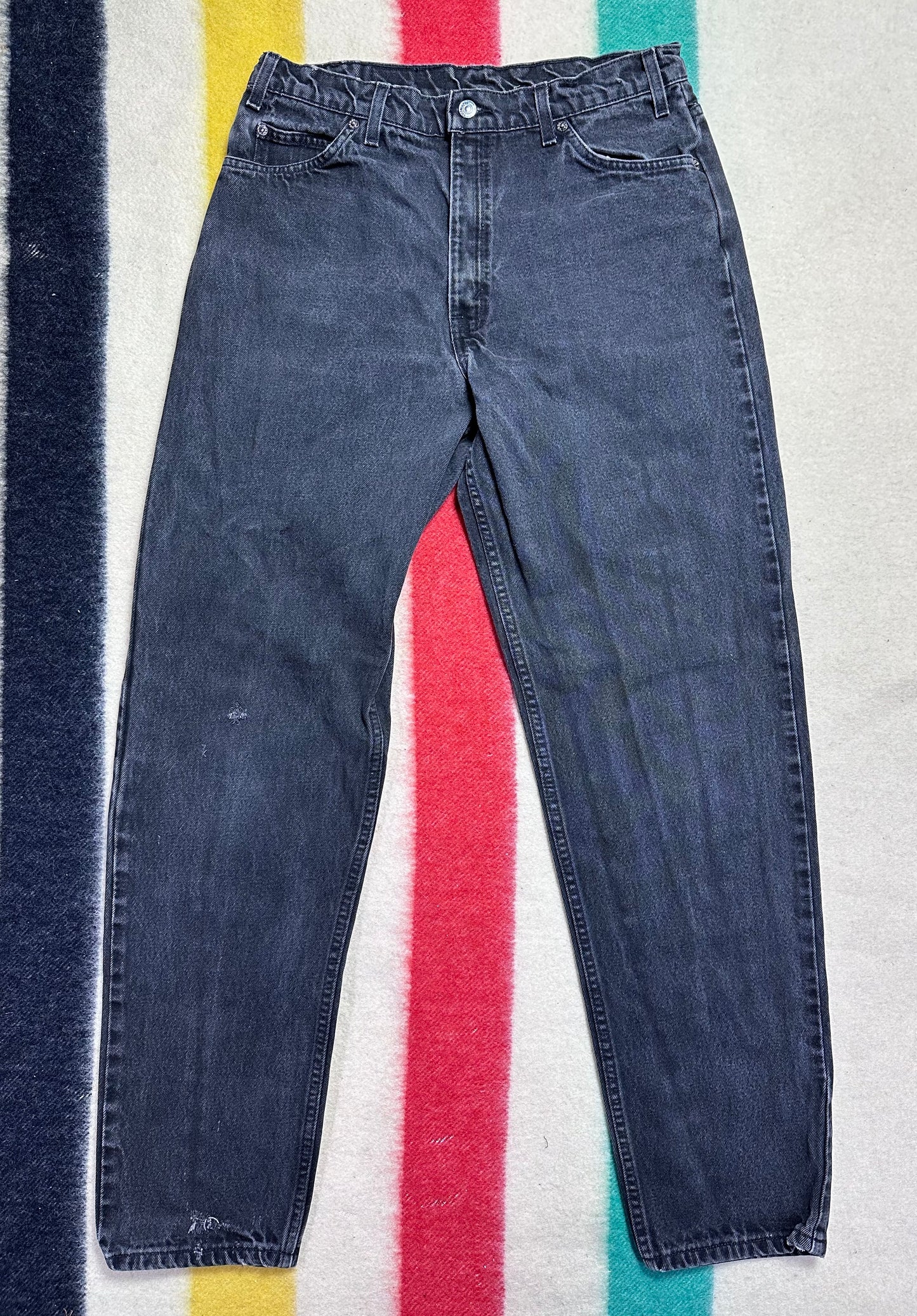 1990s Levi’s Black Denim 550 Jeans, 33.5"x33", Relaxed Fit, Tapered Leg, Orange Tab