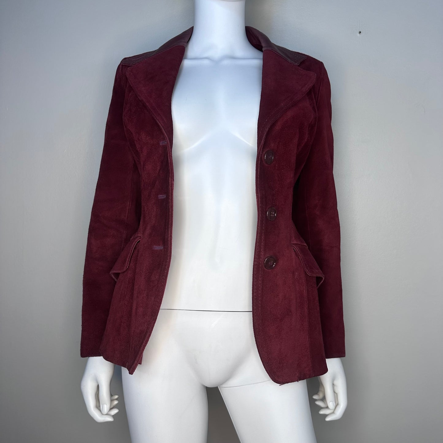 1970s Women’s Leather Blazer Jacket, Casual Corner Size XXS, Elbow Patches