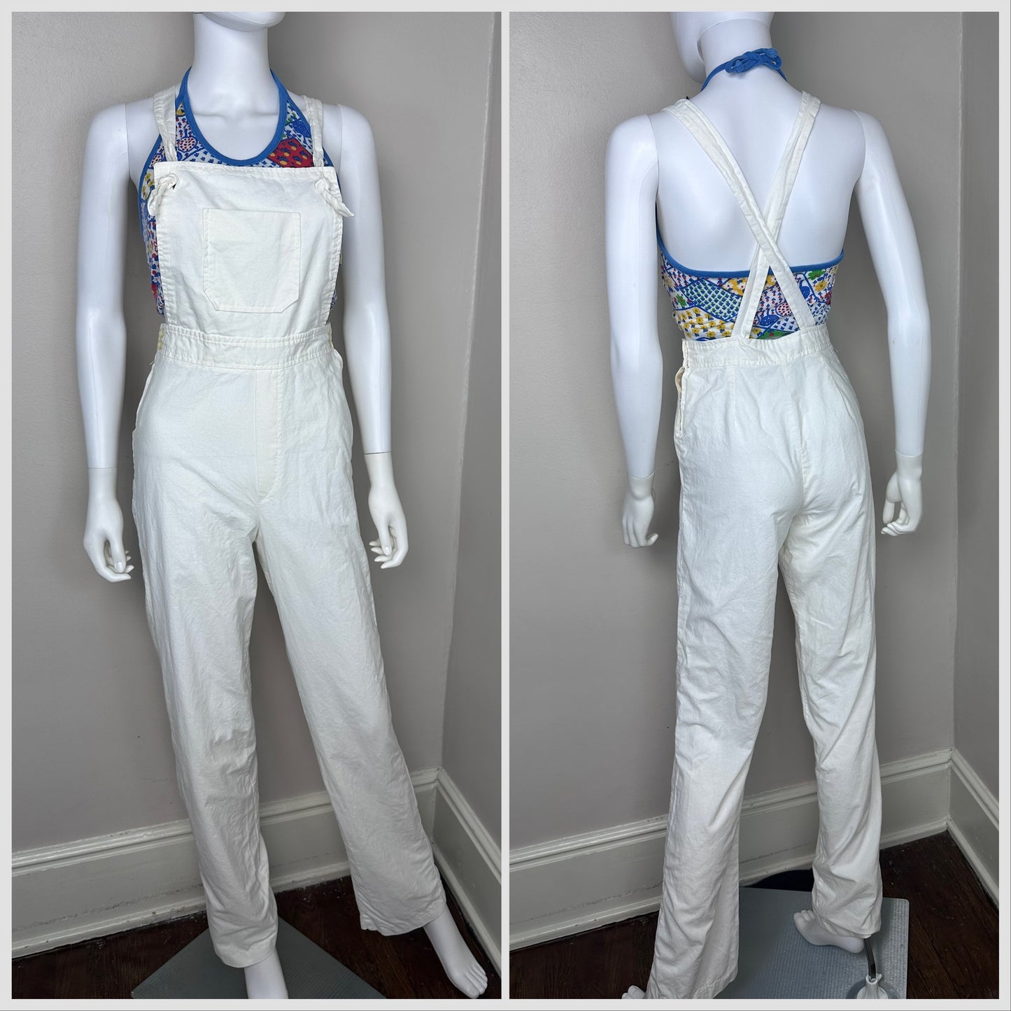 1970s Cream Low Back Overalls, Camille II Size XS