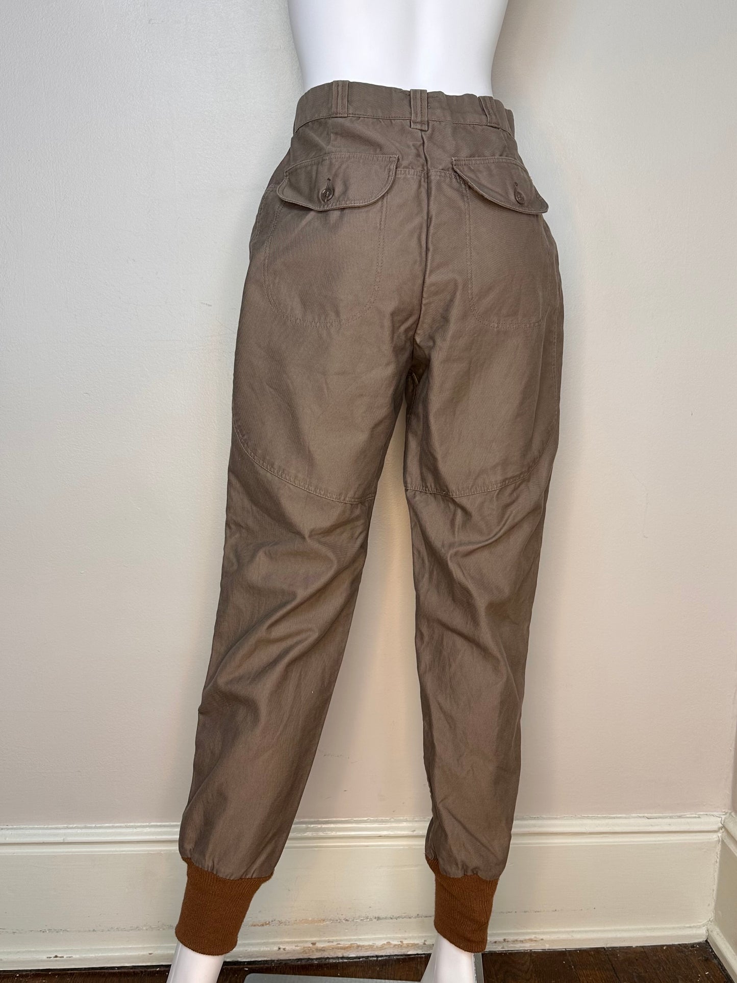 1960s Brown Hunting Pants with Elastic Cuff, 10-X America’s Finest Sport Clothing, 26.5"x29.5"