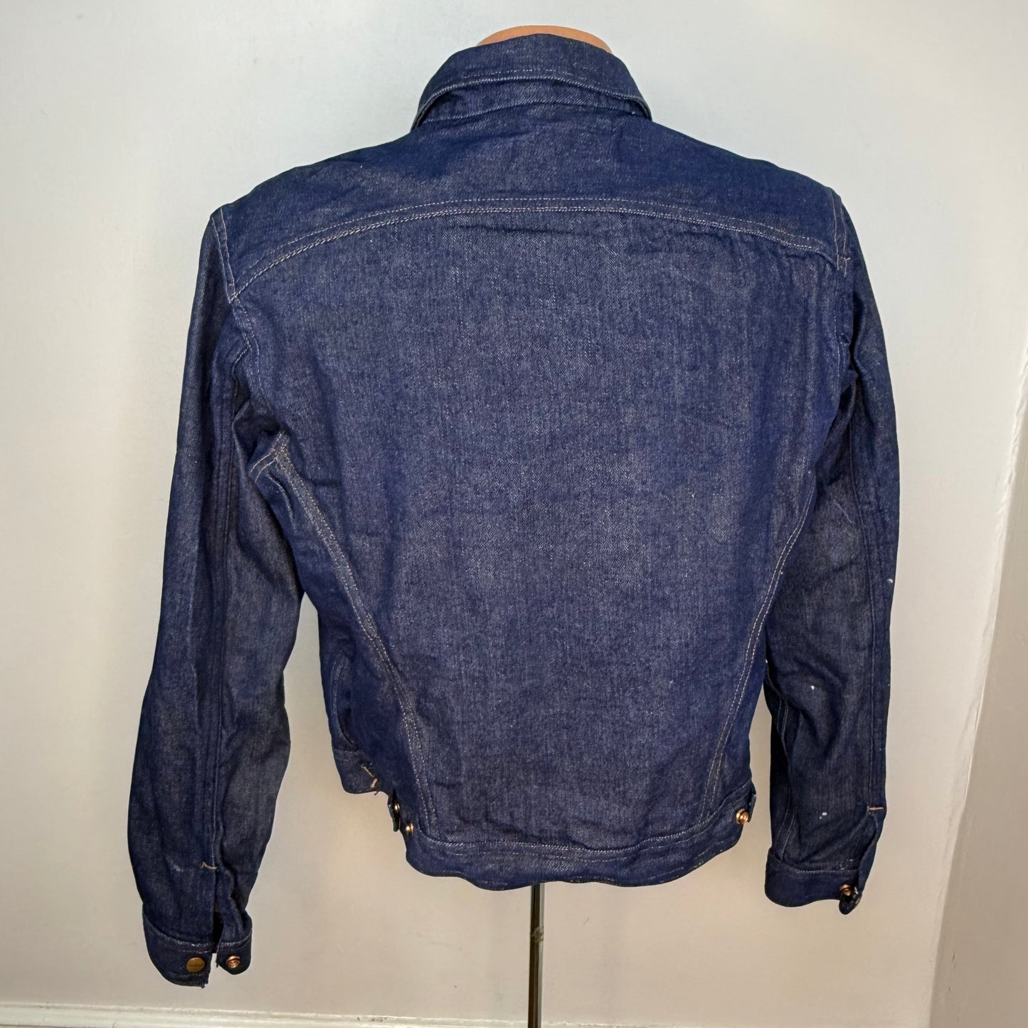 1960s Western Denim Jacket, Roebucks Sears Size Small, Front Pleats, Pocket Zippers