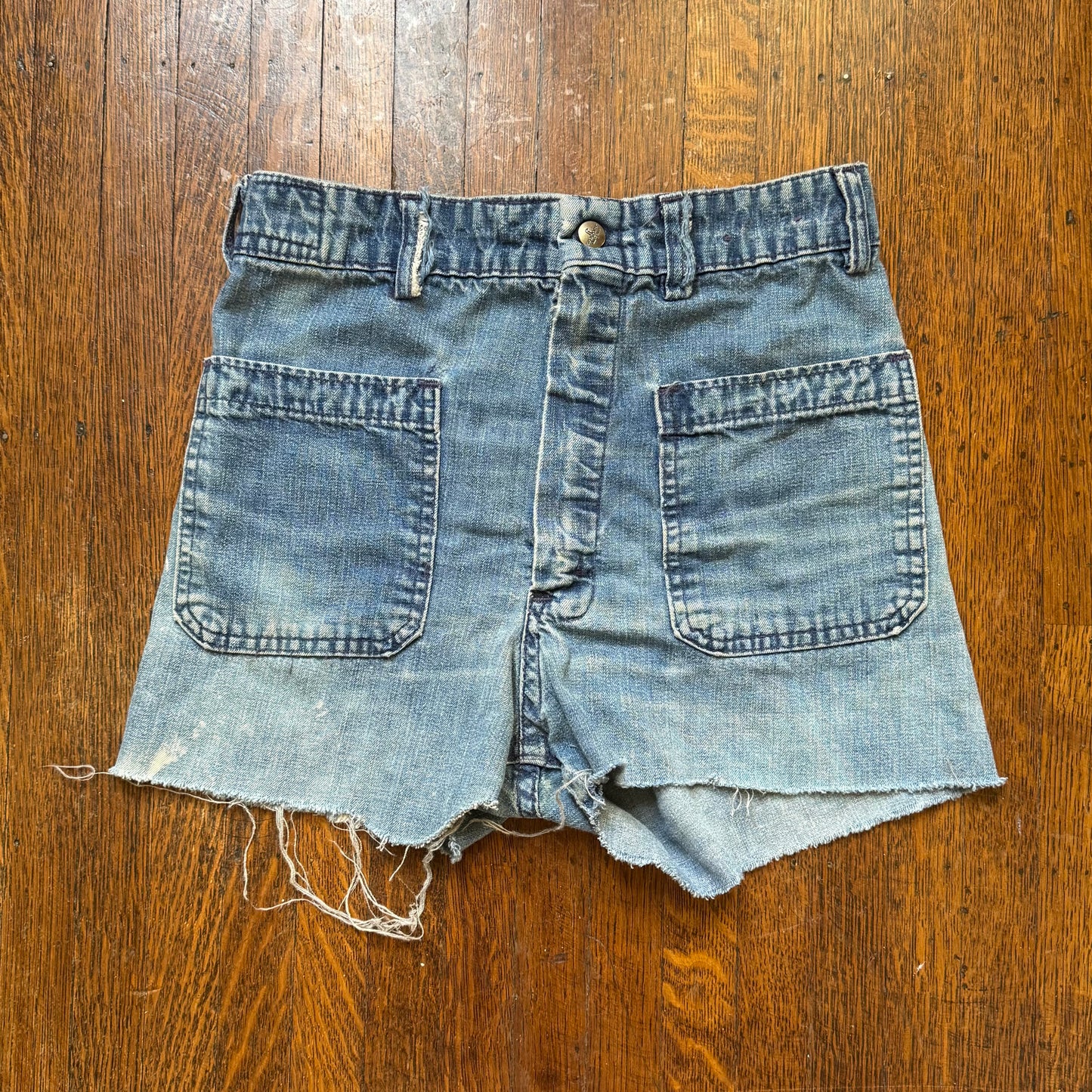 1970s Denim Shorts, Distressed Cut Offs, Seafarer, Fabric by Erwin, Selvage, US Navy Uniform Jeans