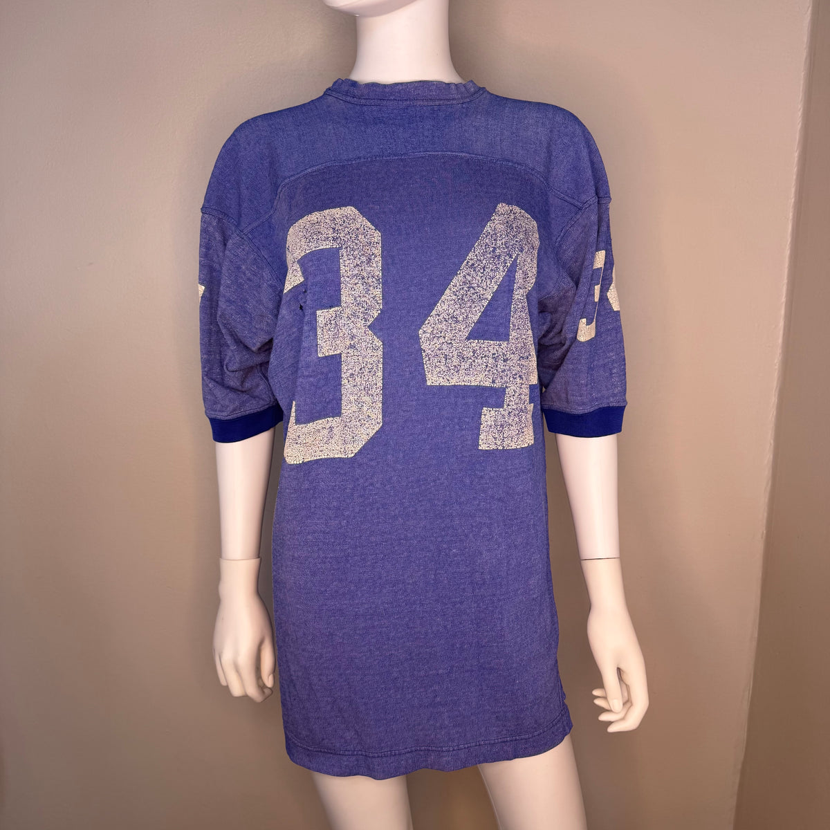 1960s Heather Blue Jersey, Dowdle & Jetton Sporting Goods Memphis Tenn Size 42, No 34, Distressed