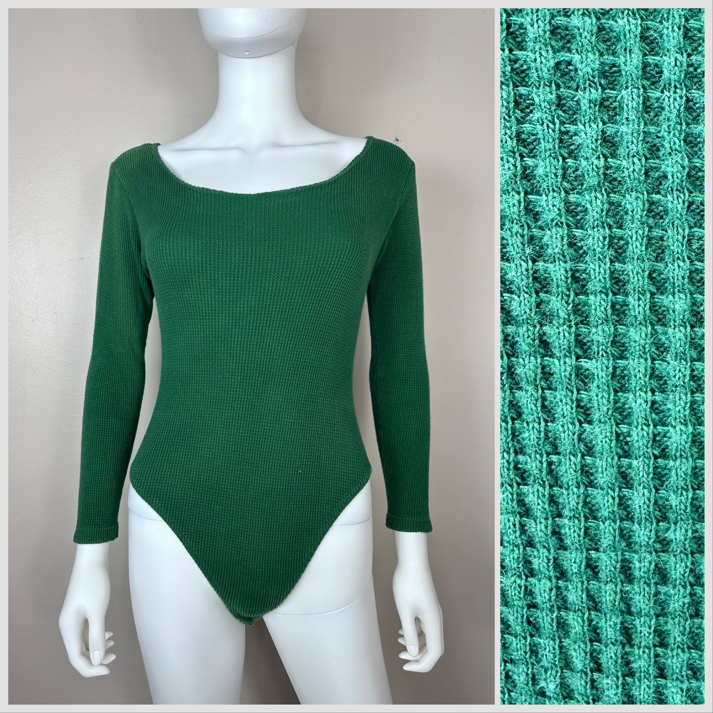 1990s Green Thermal Scoop Neck Bodysuit, Betty Blue Size Small-Medium