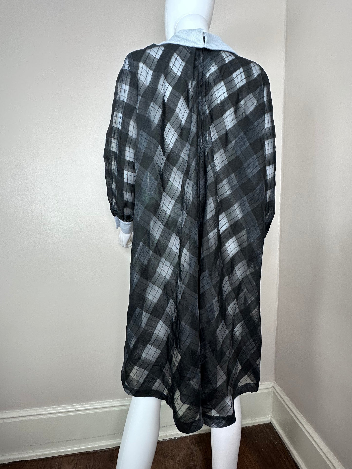 1960s Sheer Black Plaid Tent Dress, Fashionmaker Original Size S-M