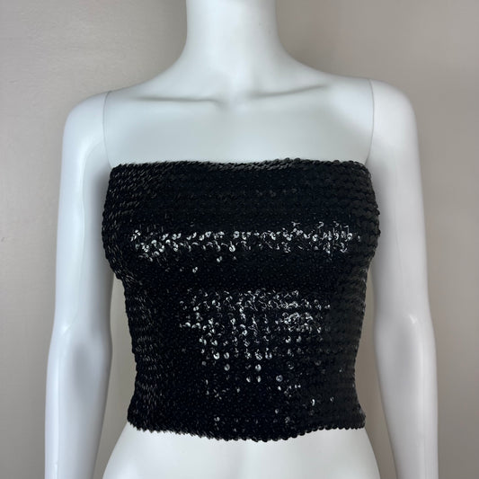 1970s Disco Black Sequin Tube Top, DCI size XXS-Small