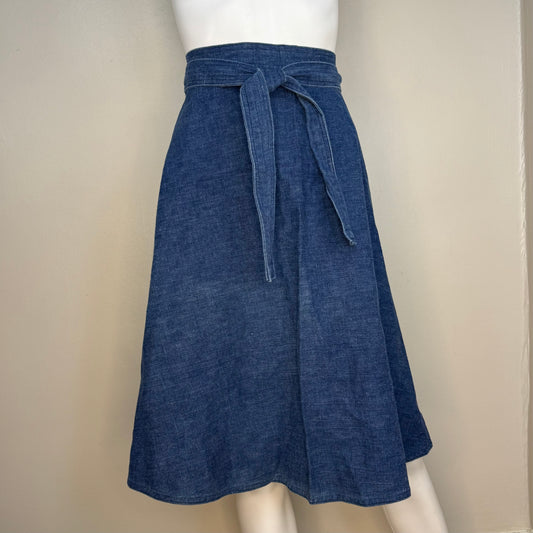1970s Denim Wrap Midi Skirt, Handmade Size XS-Small
