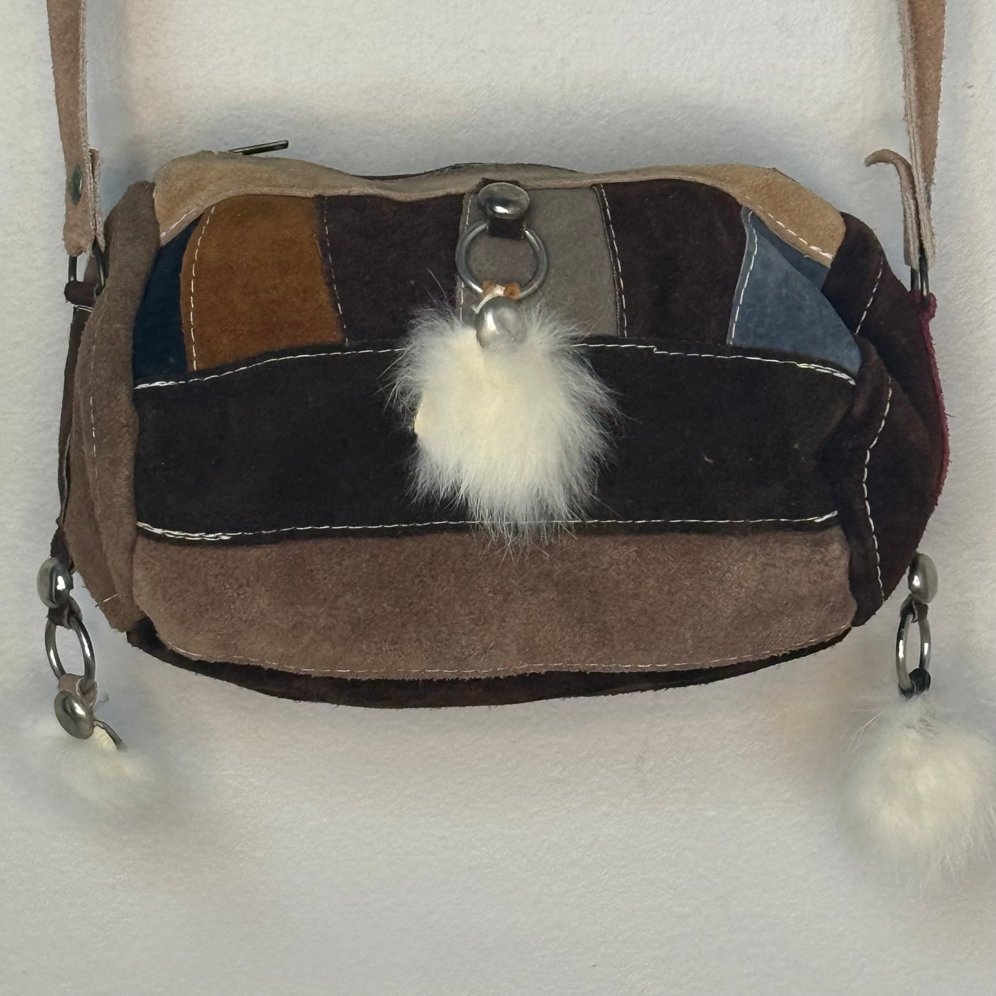 1980s Leather Patchwork Purse with Fur Charms, Mexico