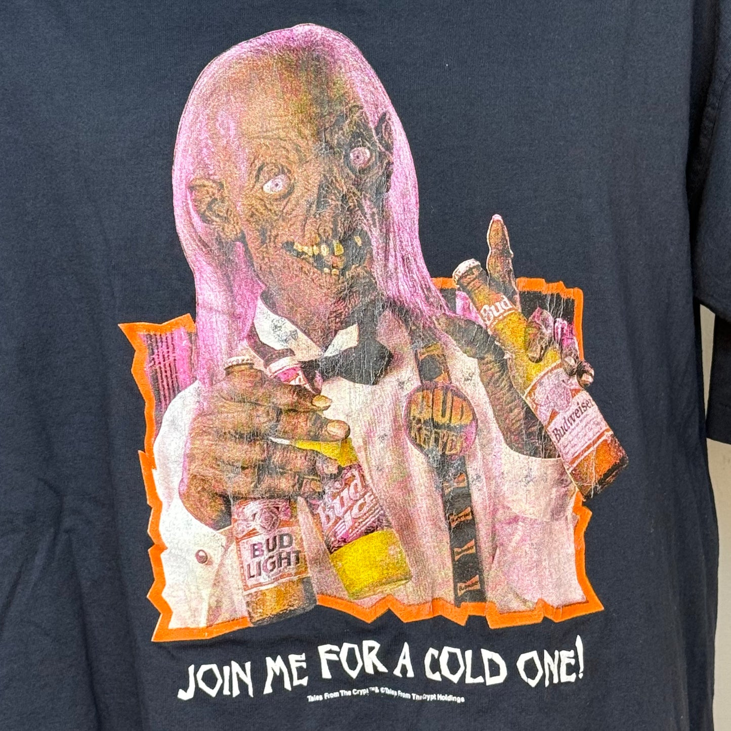 1990s Tales from the Crypt T-Shirt, Budweiser Beer Promo, Halloween, Crypt Keeper, Join Me For A Cold One, Sugar Creek Size X-Large