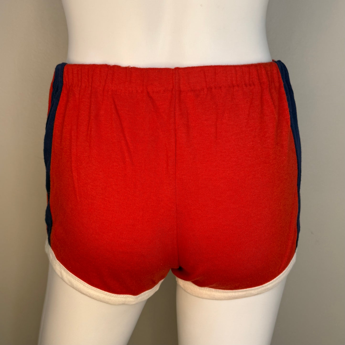 1970s/80s Red Knit Top and Shorts Set with Blue and White Stripes, Size XS-Small, Deadstock