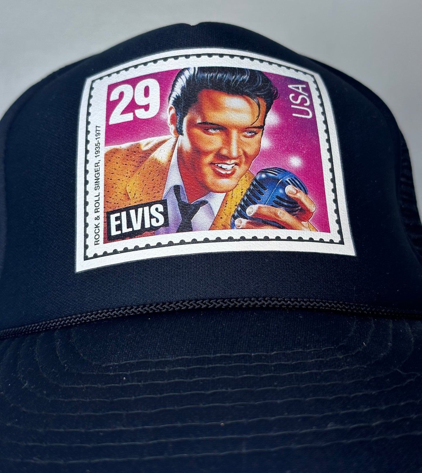 1990s Elvis Presley Snap Back Mesh Hat, Cap, Gold Medal, USPS Stamp 1992