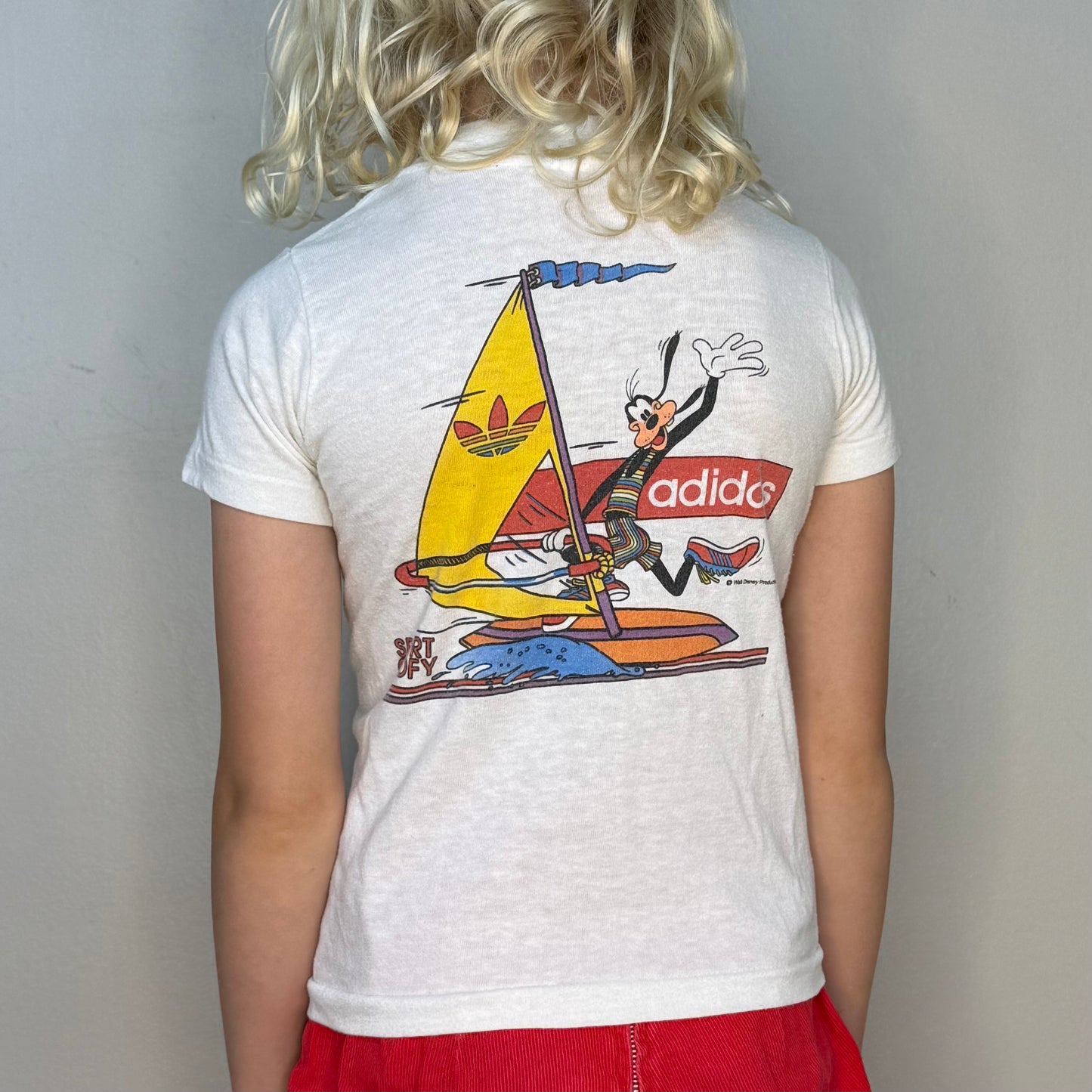 1980s Kids' Adidas Sport Goofy T-Shirt, Size 4/5, Wind Surfing, Walt Disney