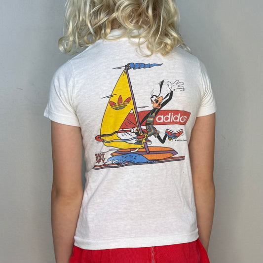 1980s Kids' Adidas Sport Goofy T-Shirt, Size 4/5, Wind Surfing, Walt Disney
