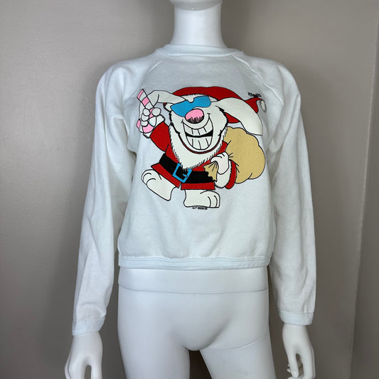 1980s Funny Bunny Christmas Sweatshirt, The Zoo Crew Size Medium, 1985